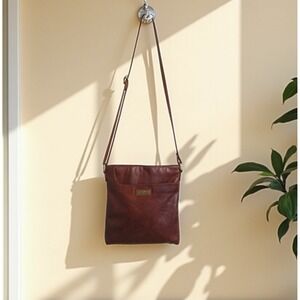 Valenchi  Crossbody Handbag‎ Marbled Chestnut Leather Saddle Bag
